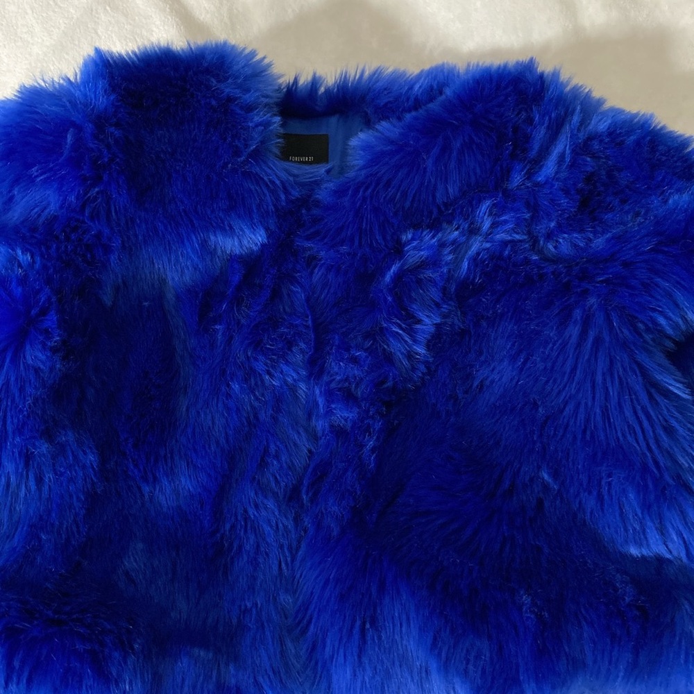 blue faux fur jacket